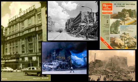 Collage de fotos que recuerdan el antes y el después del terremoto de uno de los hoteles más emblemáticos de la ciudad.